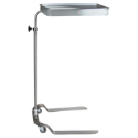 Stainless Steel Standard Mayo Stands, Single Post with Two-pronged Base, Stainless Steel Tray, Two Rollerblade Casters