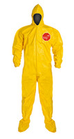 Cleanroom Coveralls, Tychem QC Chemical Resistant, Yellow, Zipper Front, Storm Flap, Hood, Elastic Wrists, Sock Boot By Cleanroom World