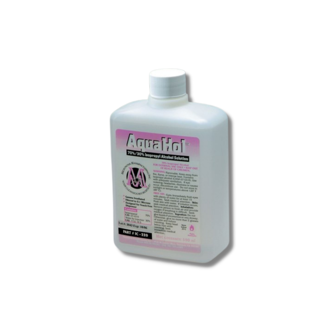 Sterile IPA Hand Sanitizer; Cleanroom, Irradiated, 500 Ml, AquaHol, IPA