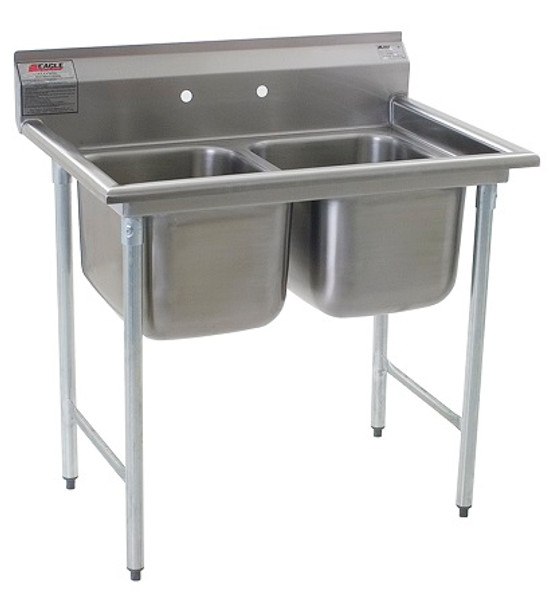 Two Compartment Sinks, Type 304 Stainless Steel, Bowl Size: 24"x24" by Cleanroom World