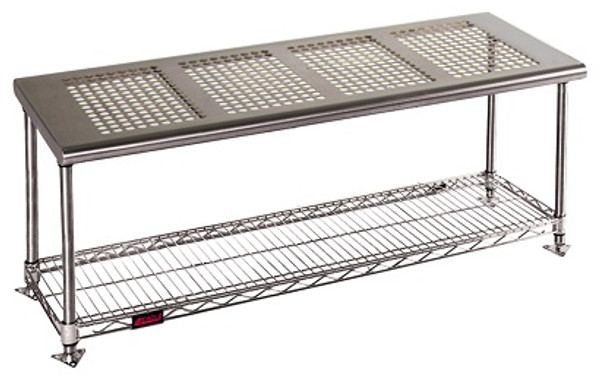 Electropolished Perforated Top Gowning Benches with Shoe Storage, 18"W By Cleanroom World