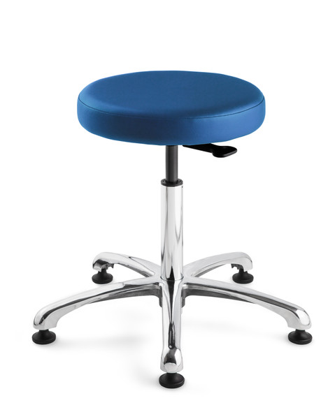 Cleanroom Stool, Seat Height: 15.5"- 20.5", Versa ISO 5 Class 100, Polished Aluminum Base, Mushroom Glides, Blue By Cleanroom World