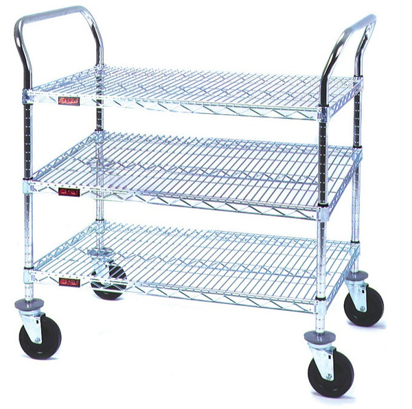 Stainless Steel Utility Cart, Casters, 3 Wire Shelves by Cleanroom World