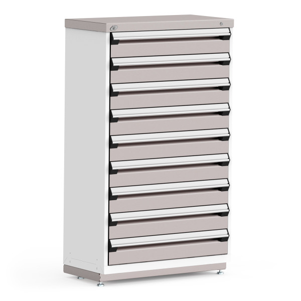 Stationary Cabinet, 36"W x 18"D x 60"H, Stainless Steel Cover, (9) 6"H Drawers, Heavy Duty 16 Gauge Construction By Cleanroom World