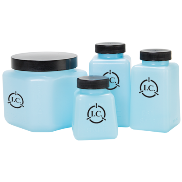 ESD Square Storage Bottles; Multiple Sizes, Lid, Blue By Cleanroom World