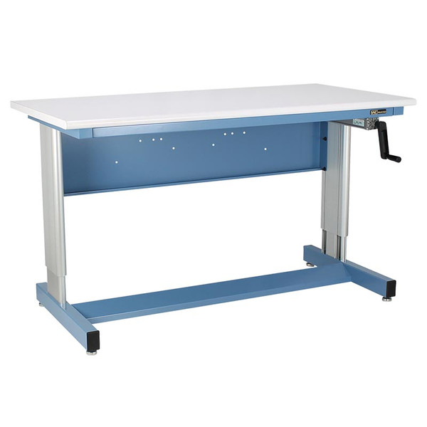 ESD Hand Crank Height Adjustable Workstations, Sky Blue By Cleanroom World