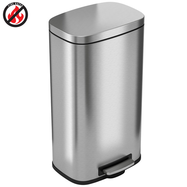 Fire Rated Trash Receptacles, 8 Gallon Stainless Steel, Slim, Rectangular with Plastic Liner 