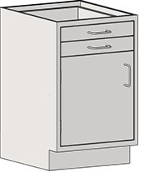 Casework Base Unit with Door/Drawer Combination, Type 304 Stainless Steel, Two Drawers, Left Swinging Door