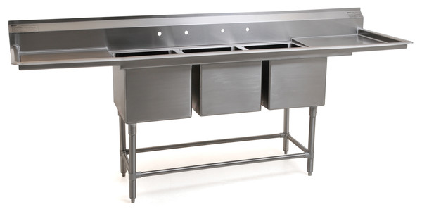 Utility Sink, 316 Stainless Steel, 3 Compartments 20x20x14, 2 Drain Boards by Cleanroom World