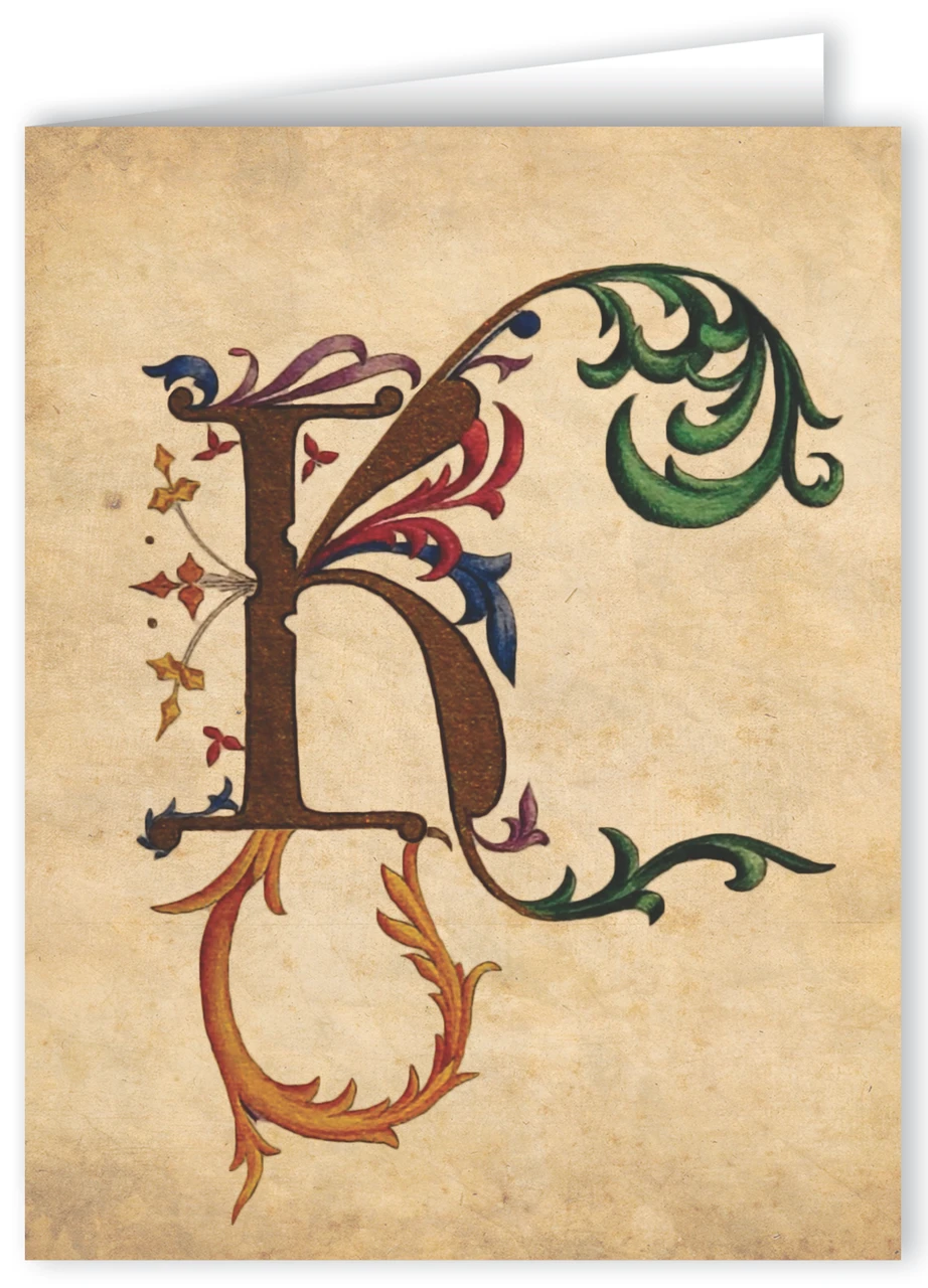 Monoscript K Letter K Illuminated Manuscript Note Card