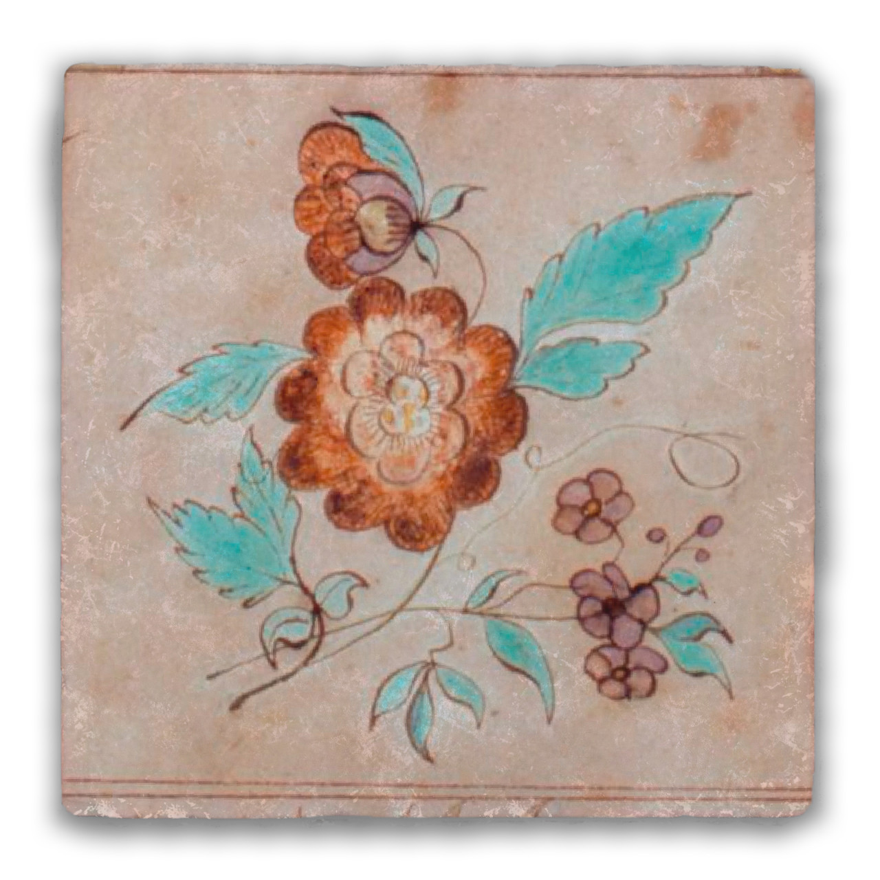 Early American Folk Art Flower Tumbled Stone Tile - Nelson Gifts early-american-folk-art-flower-tumbled-stone-tile-nelson-gifts