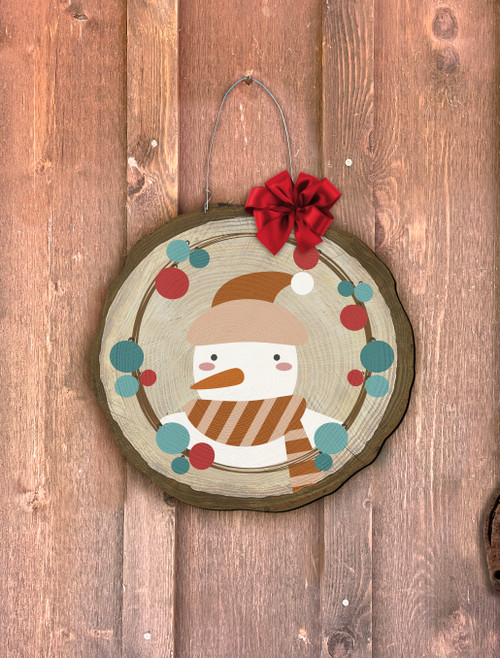 Snowman Log End Door Hanger