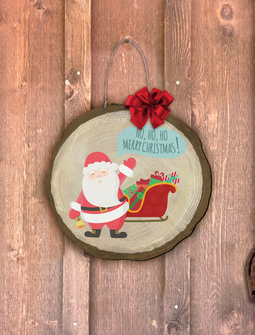 Santa and Sleigh Log End Door Hanger