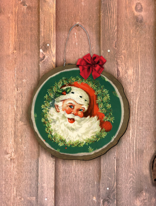 Vintage Santa Face Log End Door Hanger