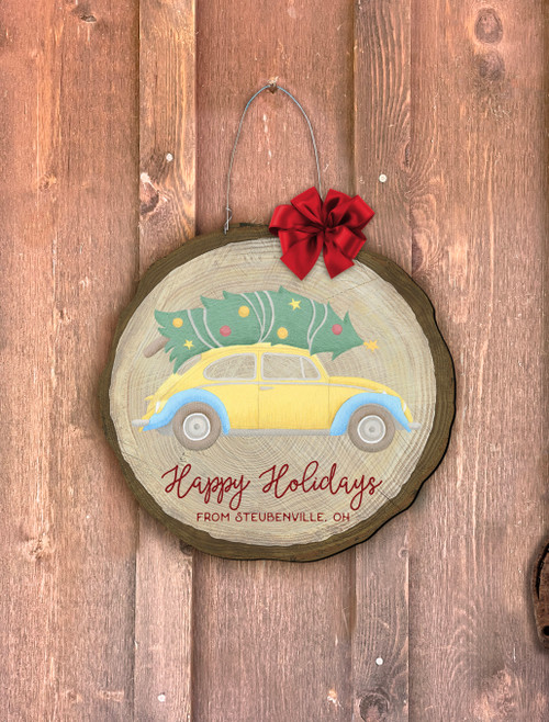 "Happy Holidays" Car Log End Door Hanger (Customizable)