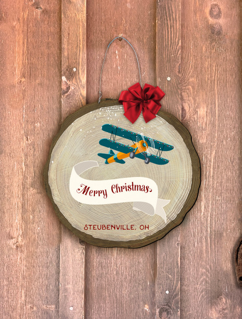 "Merry Christmas" Airplane Log End Door Hanger (Customizable)
