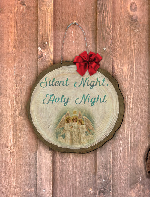 "Silent Night" Angel Log End Door Hanger