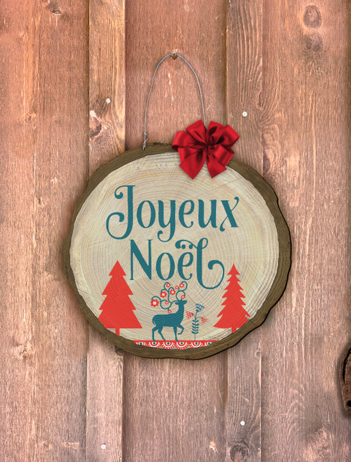 "Joyeux Noel" Deer Log End Door Hanger