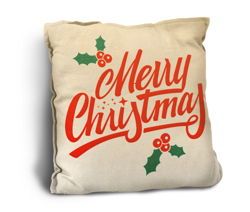 Holly "Merry Christmas" Rustic Pillow