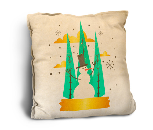 Vintage Snowman in Forest Rustic Pillow