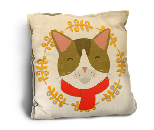 Cute Cat with Scarf Rustic Pillow