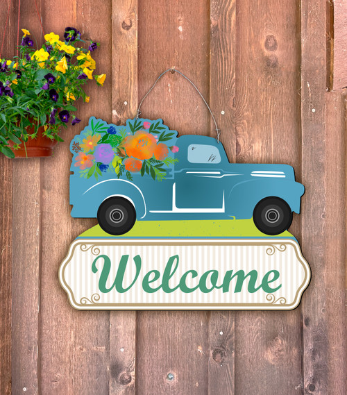 Outdoor Metal Art Flower Truck Welcome