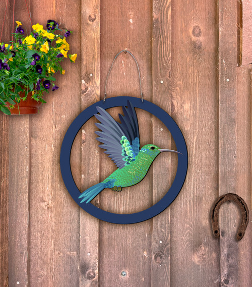 Outdoor Metal Art Blue Hummingbird