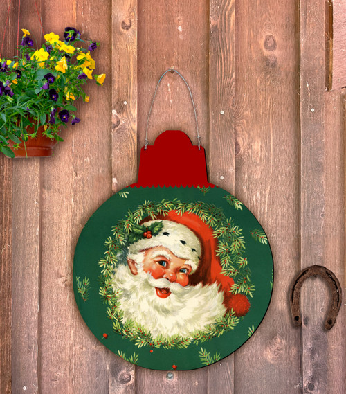 Outdoor Metal Art Santa Wreath Ornament