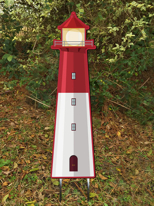 Outdoor Metal Art Red Lighthouse