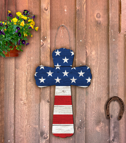 Outdoor Metal Art Stars and Stripes Cross