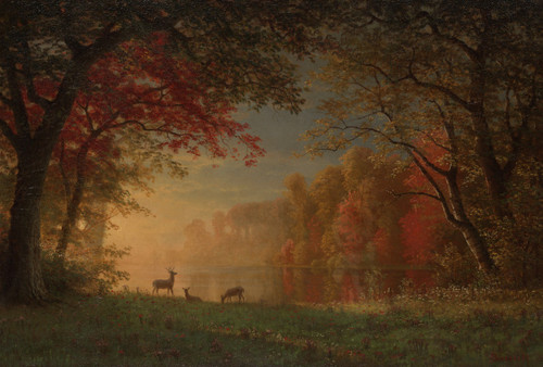 Deer by a Lake - Albert Bierstadt