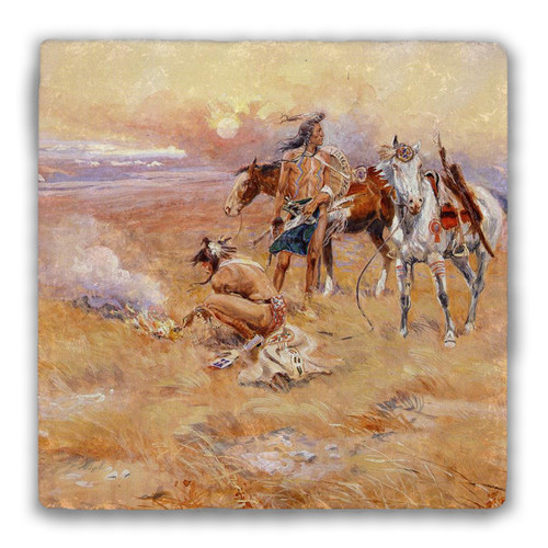 "Blackfeet Burning Crow Buffalo Range" Tumbled Stone Coaster