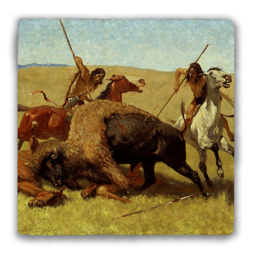 "The Buffalo Hunt" Tumbled Stone Coaster (FR12)
