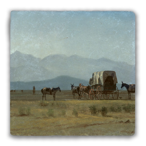 "Surveyors Wagon on the Rockies" Tumbled Stone Coaster