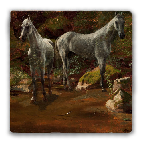 "Study of Wild Horses" Tumbled Stone Coaster