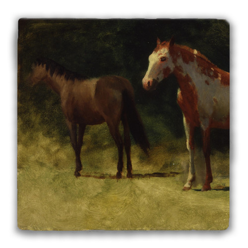 "Two Horses" Tumbled Stone Coaster