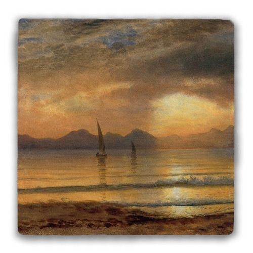 "Sunset Over a Mountain Lake" Tumbled Stone Coaster