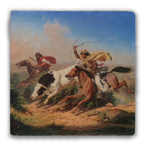 "Vaqueros Roping a Steer" Tumbled Stone Coaster