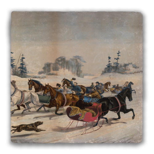 "Trotting Cracks in the Snow" Tumbled Stone Coaster
