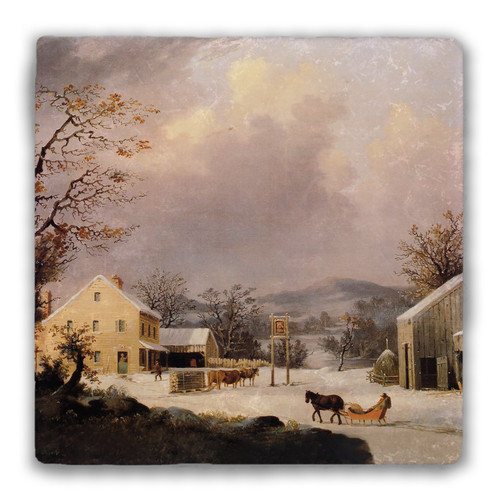 "Jones Inn, Winter" Tumbled Stone Coaster