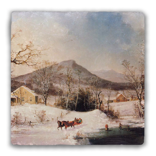 "Winter in the Country, Distant Hills" Tumbled Stone Coaster
