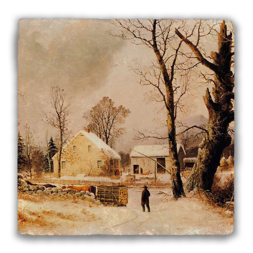 "Winter Scene in New England" Tumbled Stone Coaster