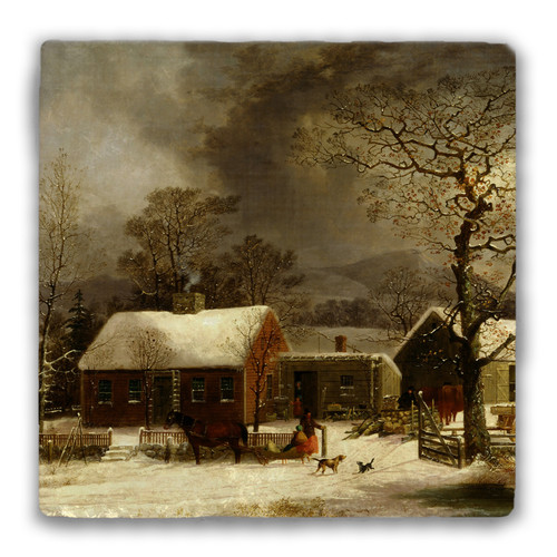 "Winter Scene in New Haven, Connecticut" Tumbled Stone Coaster