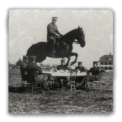 "Horseback Jumping Over Table" Tumbled Stone Coaster