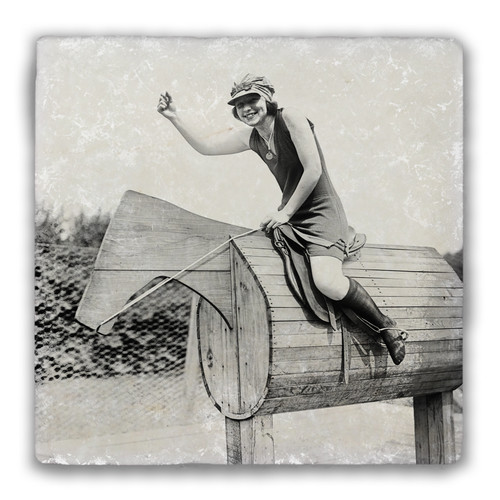 "Girl on Wooden Horse" Tumbled Stone Coaster