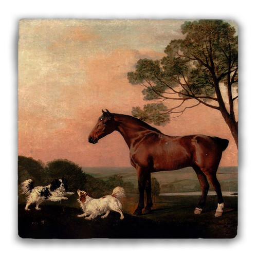 "The Stallion and Two Dogs" Tumbled Stone Coaster