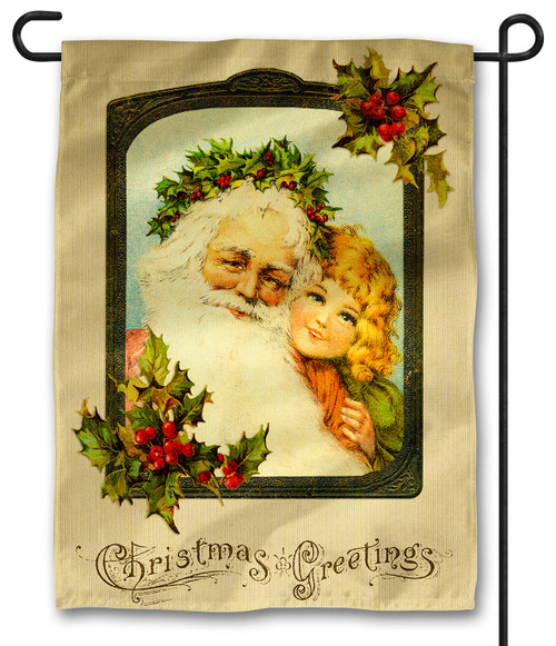 Vintage Santa with Little Girl Outdoor Garden Flag