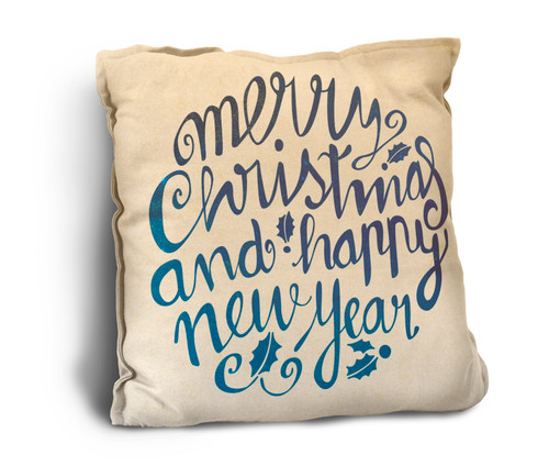 Blue "Merry Christmas" Rustic Pillow