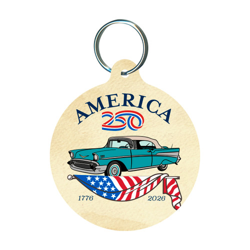 America250™ Retro Car Round Keychain