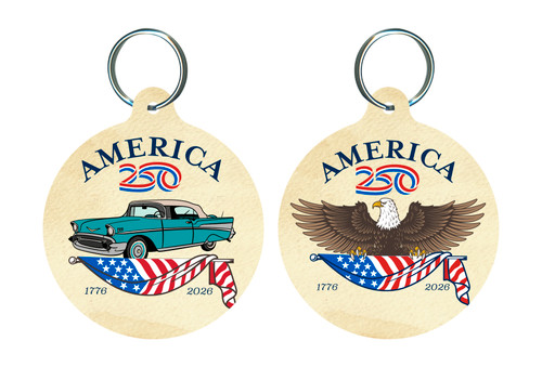 America250™ Retro Car Round Keychain